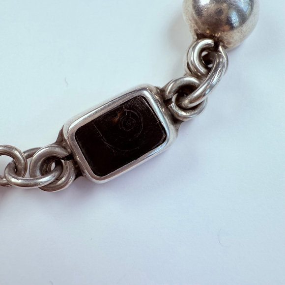 Modernist Petrified Fossilized Wood Ball Chain Sterling Silver 925 VTG Bracelet - Picture 2 of 8